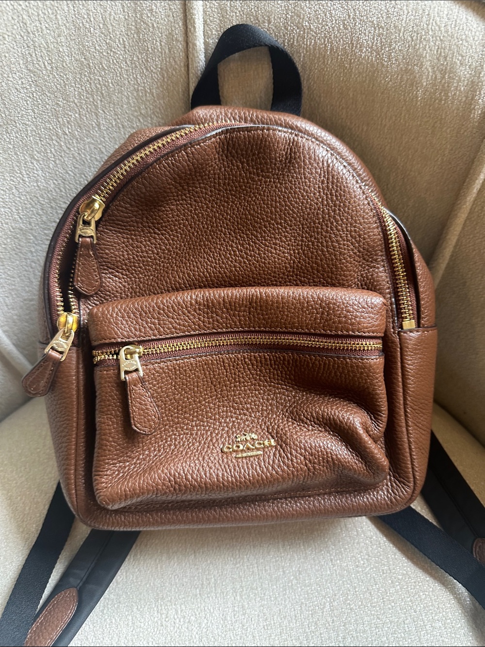 Coach Brown Pebbled Leather Mini Backpack with Gold Hardware